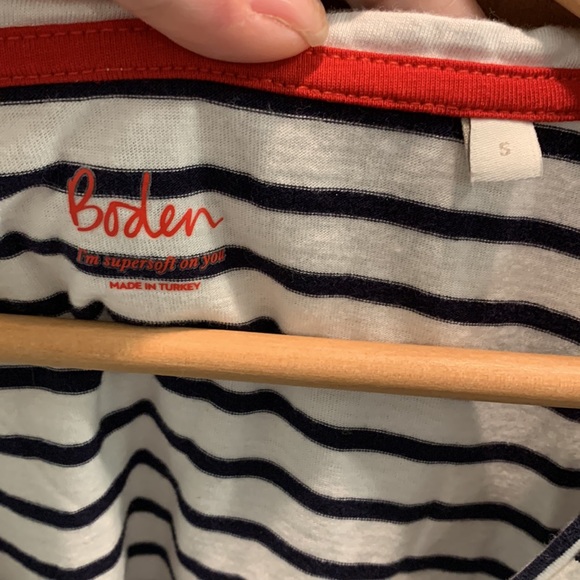 Boden Supersoft Frilled Cuff Tee Ivory/Navy, Sz Small - Picture 3 of 9